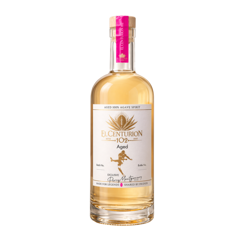 Bottle of El Centurion 102 agave spirit on a white background