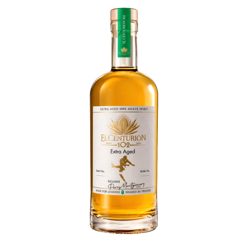 Bottle of Elcenturion 102 agave spirit on a white background