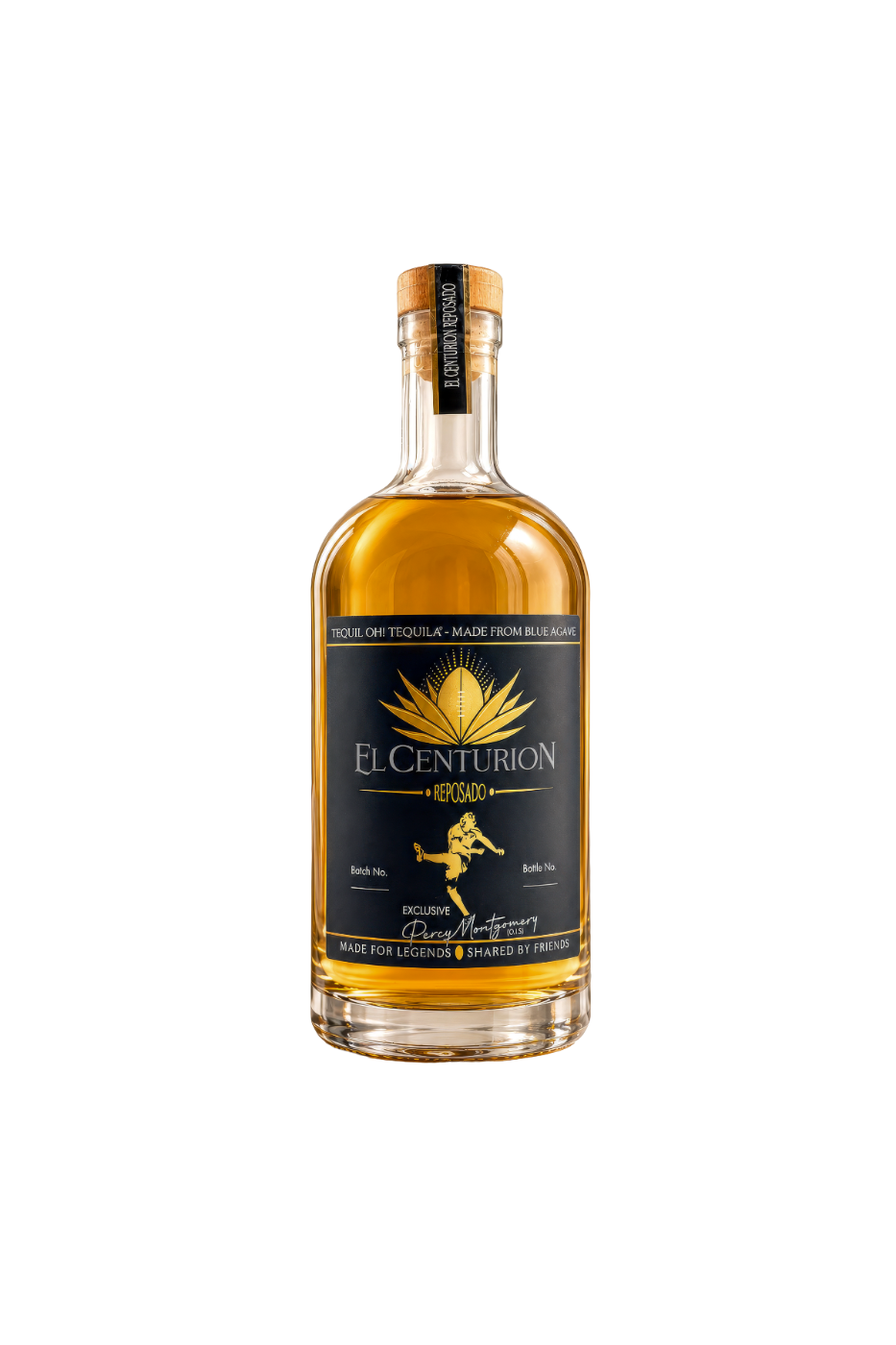 Bottle of El Centurion rum on a white background